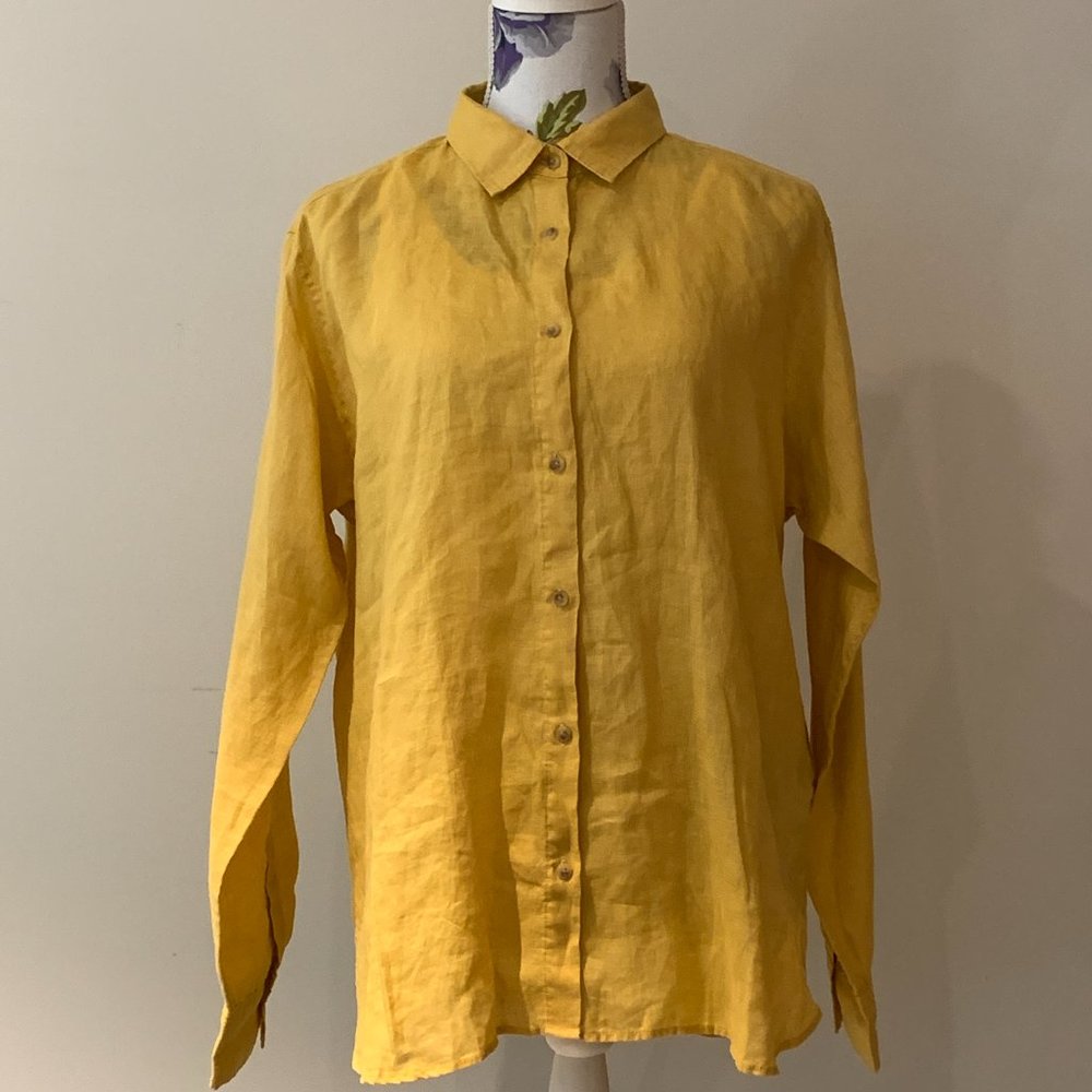 Linen UNIQLO Women's Long Sleeve Button Shirt Yellow Size XL - Picture 1 of 4